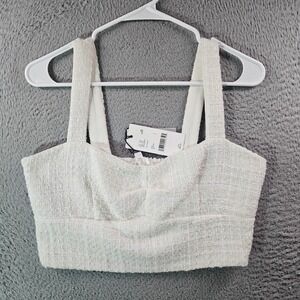 NWT  A Loves A Tweed Cropped Tank Top Women Large Side Zip Smog‎ Back White
